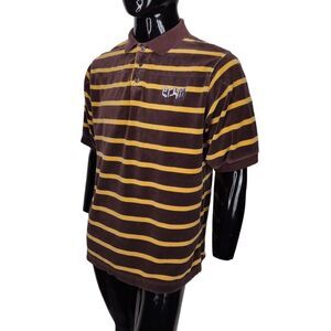 Vintage 90's Y2K ECKO Brown Striped Velour/Velvet Pullover Polo Shirt